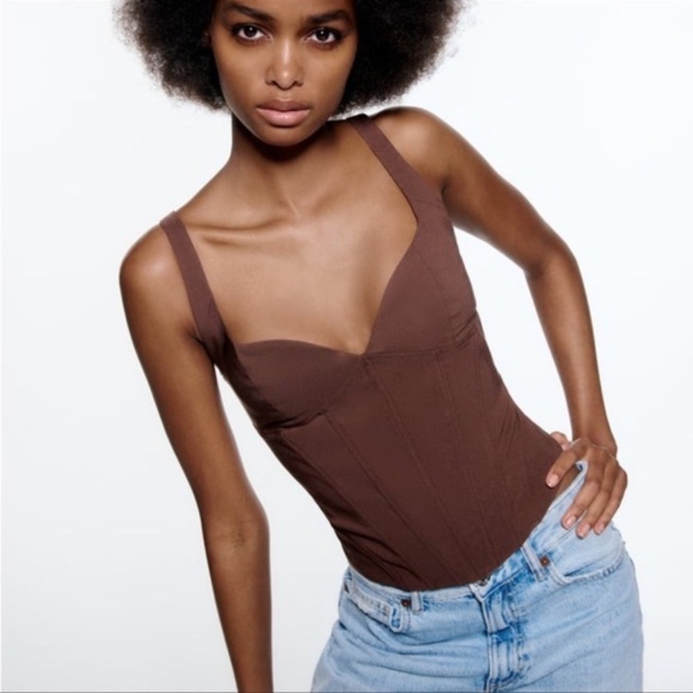 Brown Zara Linen Corset top